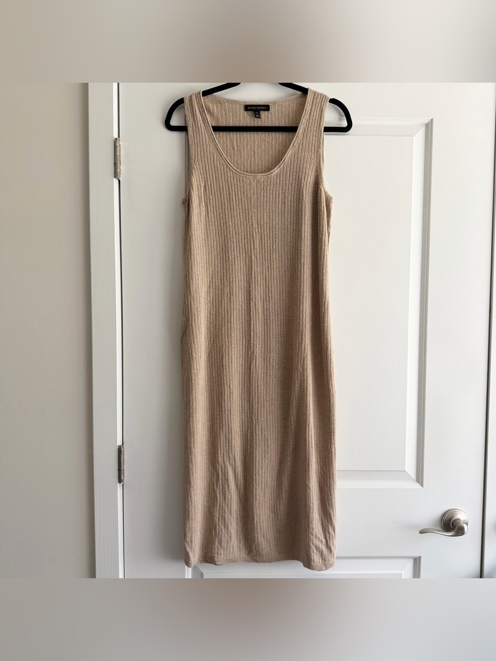 Banana Republic Linen Blend Tan Knit Ribbed Sleeveless Midi Dress Tall